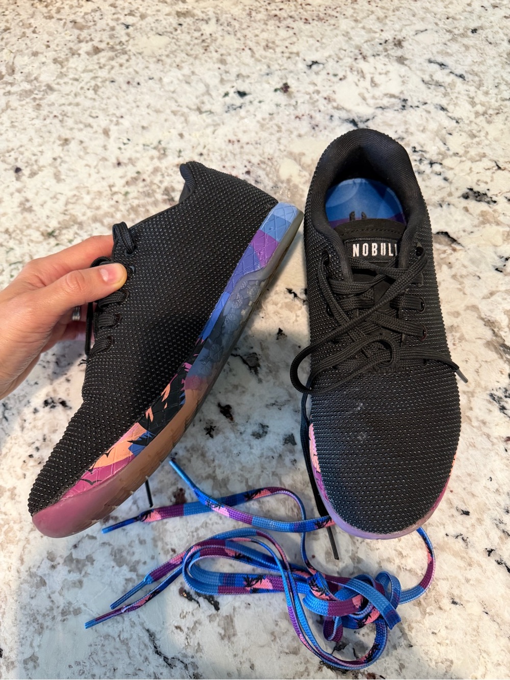 NOBULL Black Knit Trainers with Multicolor Sole Accents